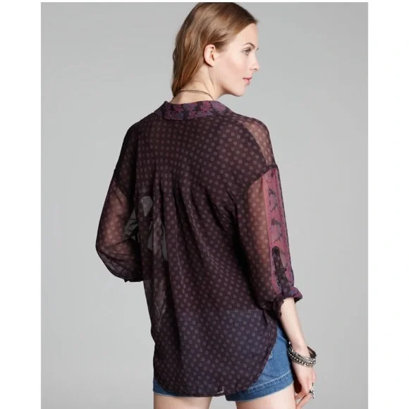 Free People Sheer Boho Button Down Blouse Size Medium - Picture 2 of 12